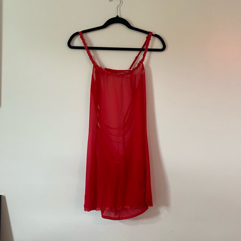 red sheer mesh slip dress